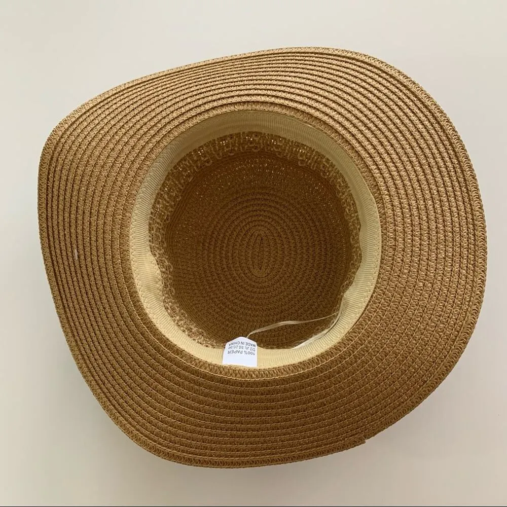 Riah Fashion Panama Weave Brim Brown Beach Vacation Festival Straw Hat - Image 5