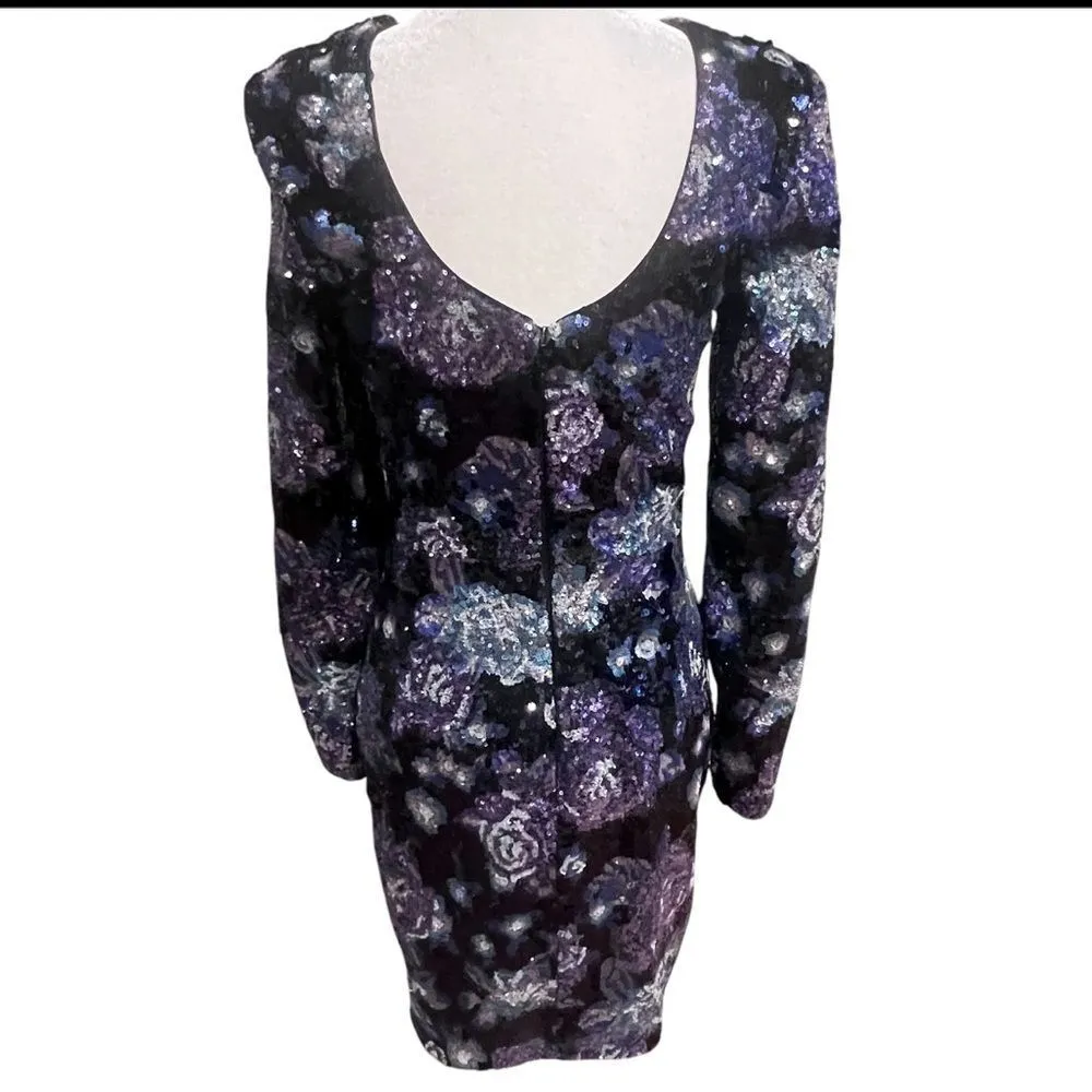 NWOT Dress the Population Nathalia Sequin Floral Long‎ Sleeve Mini Dress size xs - Image 9