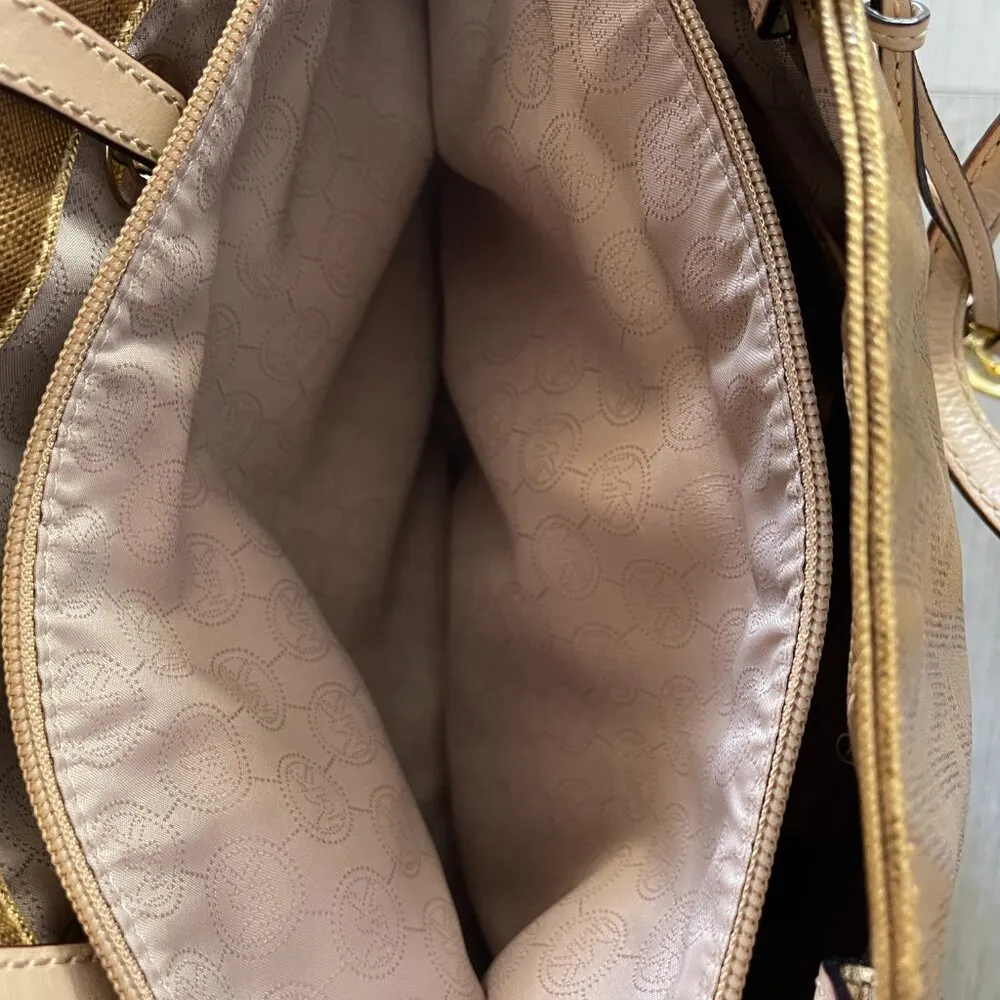 MICHAEL KORS Gold Jet Set Metallic Mirrored Tote Bag w side pockets 16 x 11.5 - Image 6