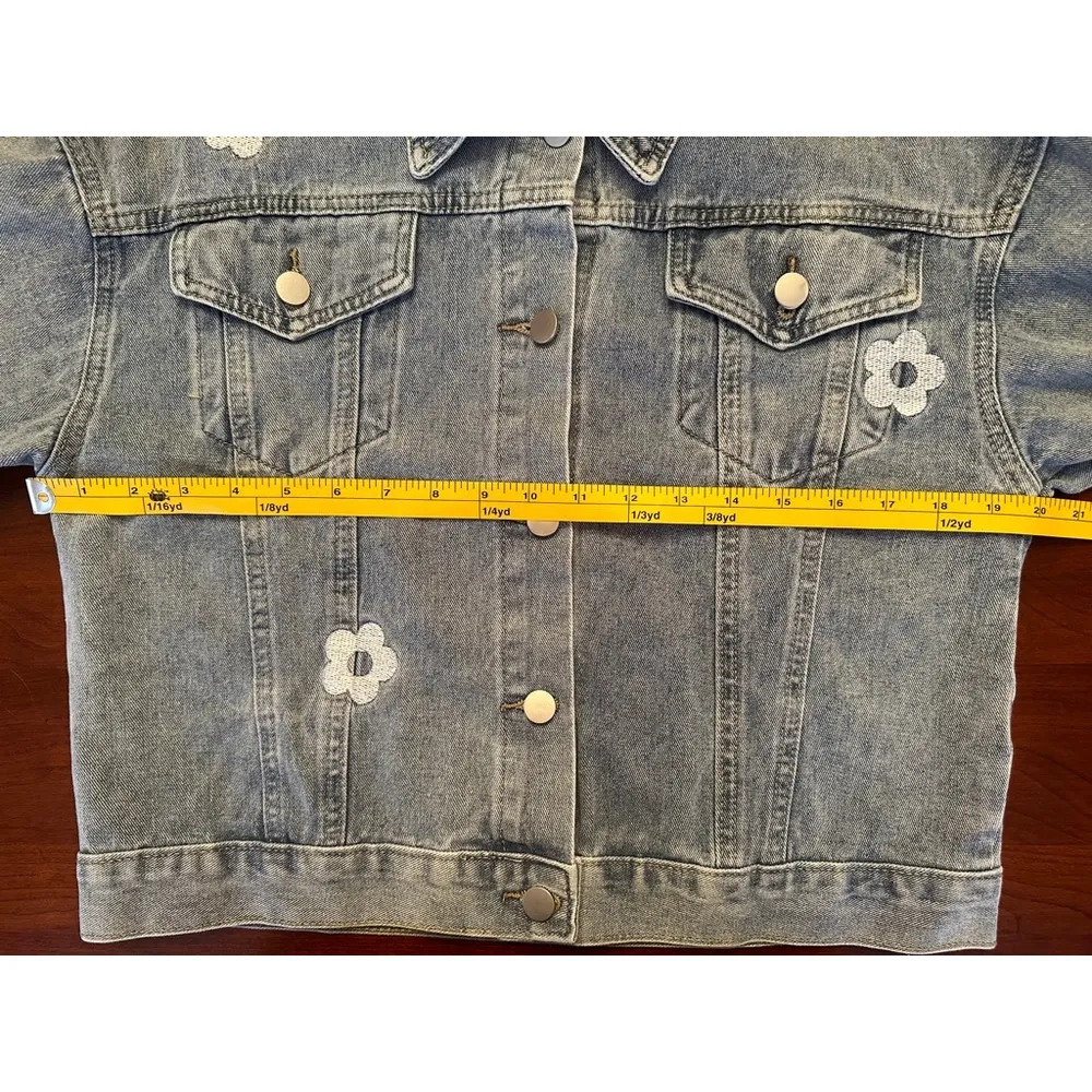 NWOT Miss Sparkling Small Cropped Embroidered w Flowers & Mushroom Jean Jacket Blue - Image 15