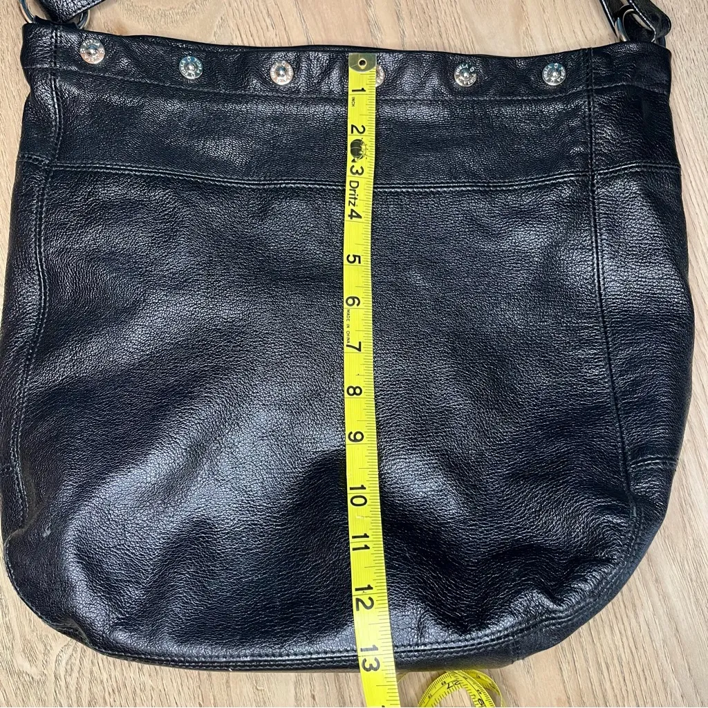 Furla Hobo Black Pebbled Leather Frieze Snap Trim Medium Shoulder Bag Italy - Image 13