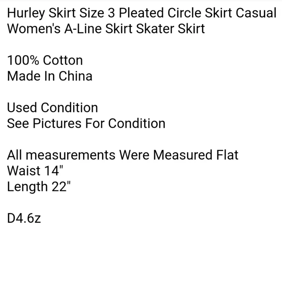 Hurley  Skirt Size 3 Pleated Circle Skirt Casual Women's A-Line Skirt Skater Skirt  - Image 7