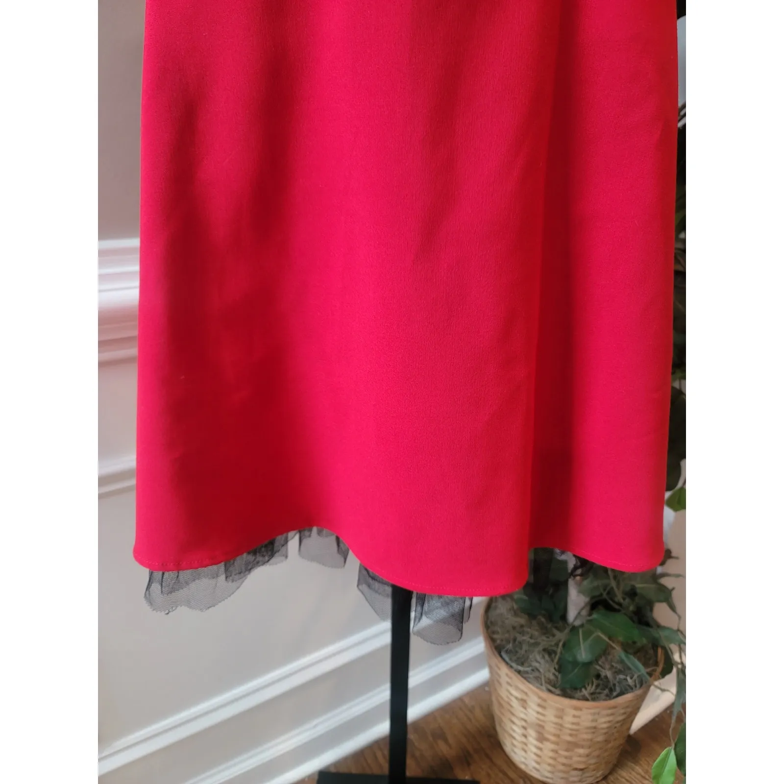 Ruby Rox Strapless Party Dress Women Size 3 Red Black Lace Trim Tulle Hem - Image 5