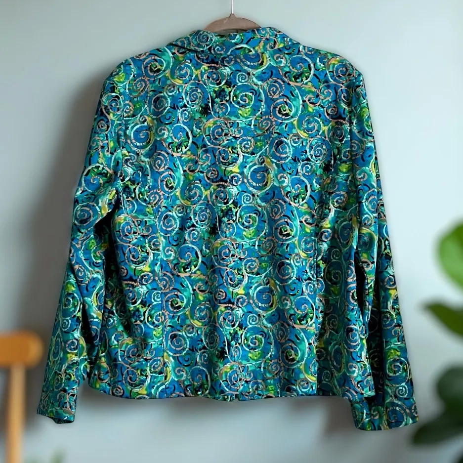 Christopher & Banks-Jacket-Full Zip-Blue Green Teal Swirl-Pockets. Size Large - Image 2