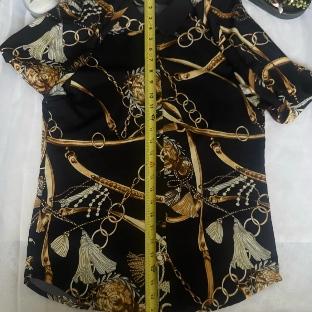 Elegant Black and Gold Chain Print Blouse - Image 4