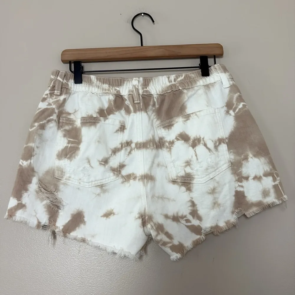 Aerie Denim Shorts Tie Dye Distressed Raw Hem White Tan Size L - Image 2