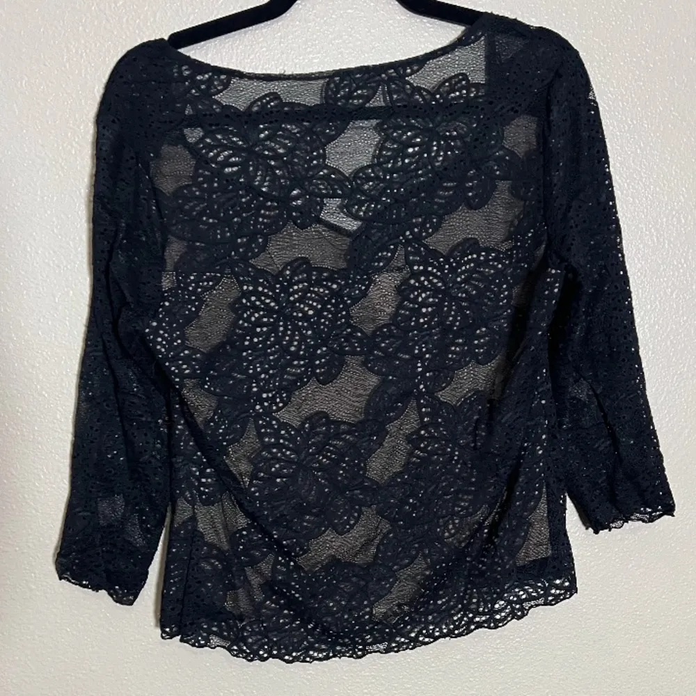 Hanky Panky Black Sheer Lace 3/4 Sleeve Blouse y2k stretch vintage size large - Image 4