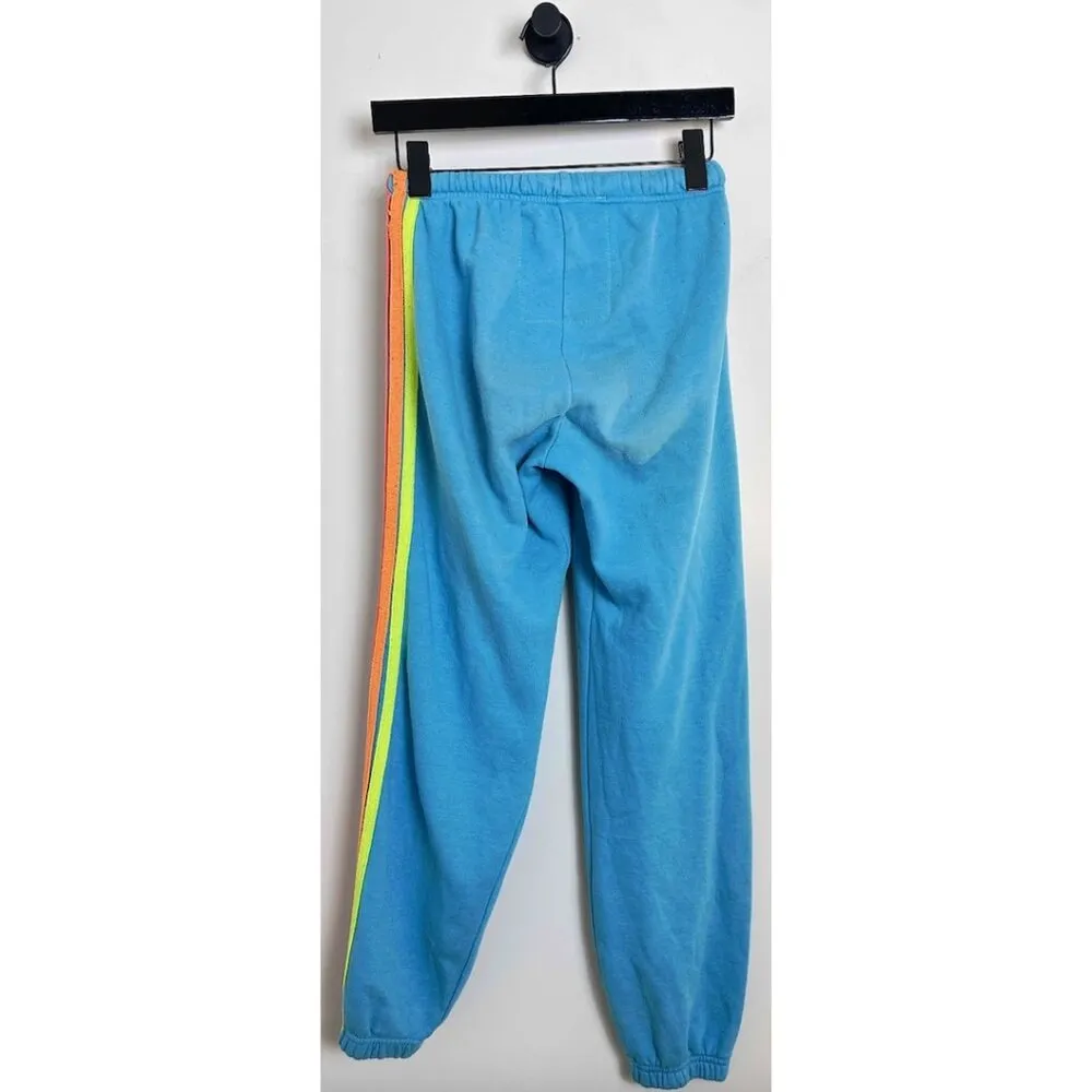 AVIATOR NATION 5 Stripe Sweatpant in Neon Blue & Neon Rainbow Size Small - Image 7