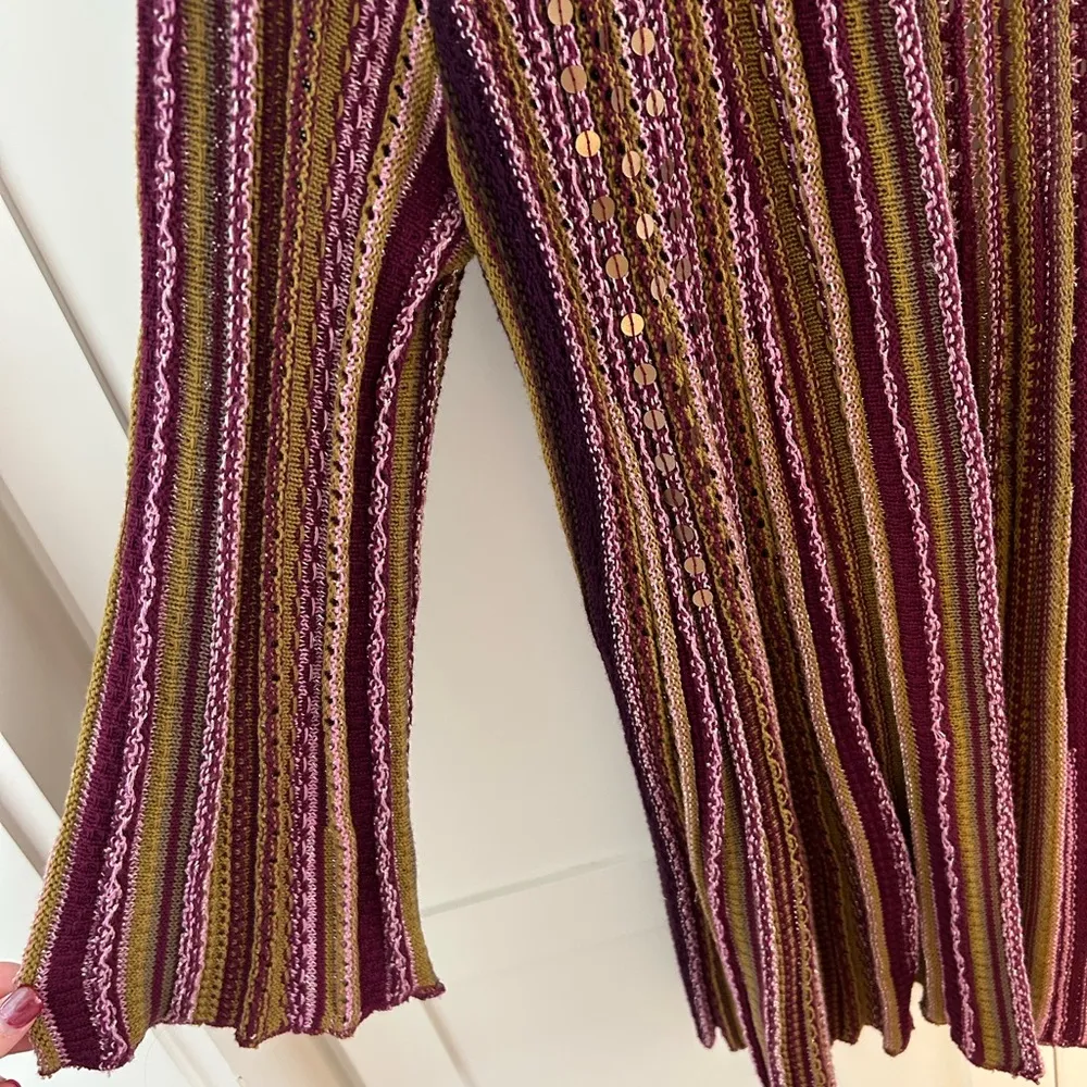 Vintage Sharon Young Purple and Green Striped Cardigan Size L - Image 6