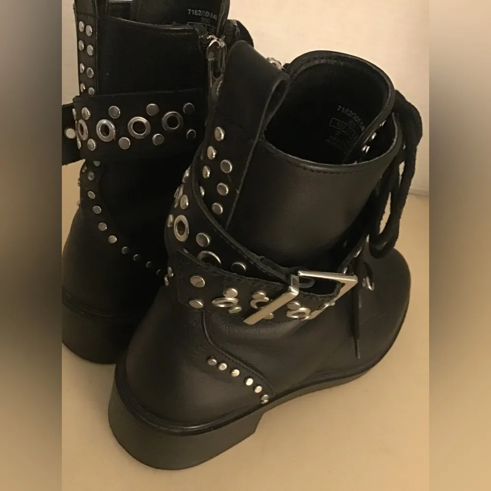 Zara women black leather biker stud boots US 6.5 Euro 37 - Image 8