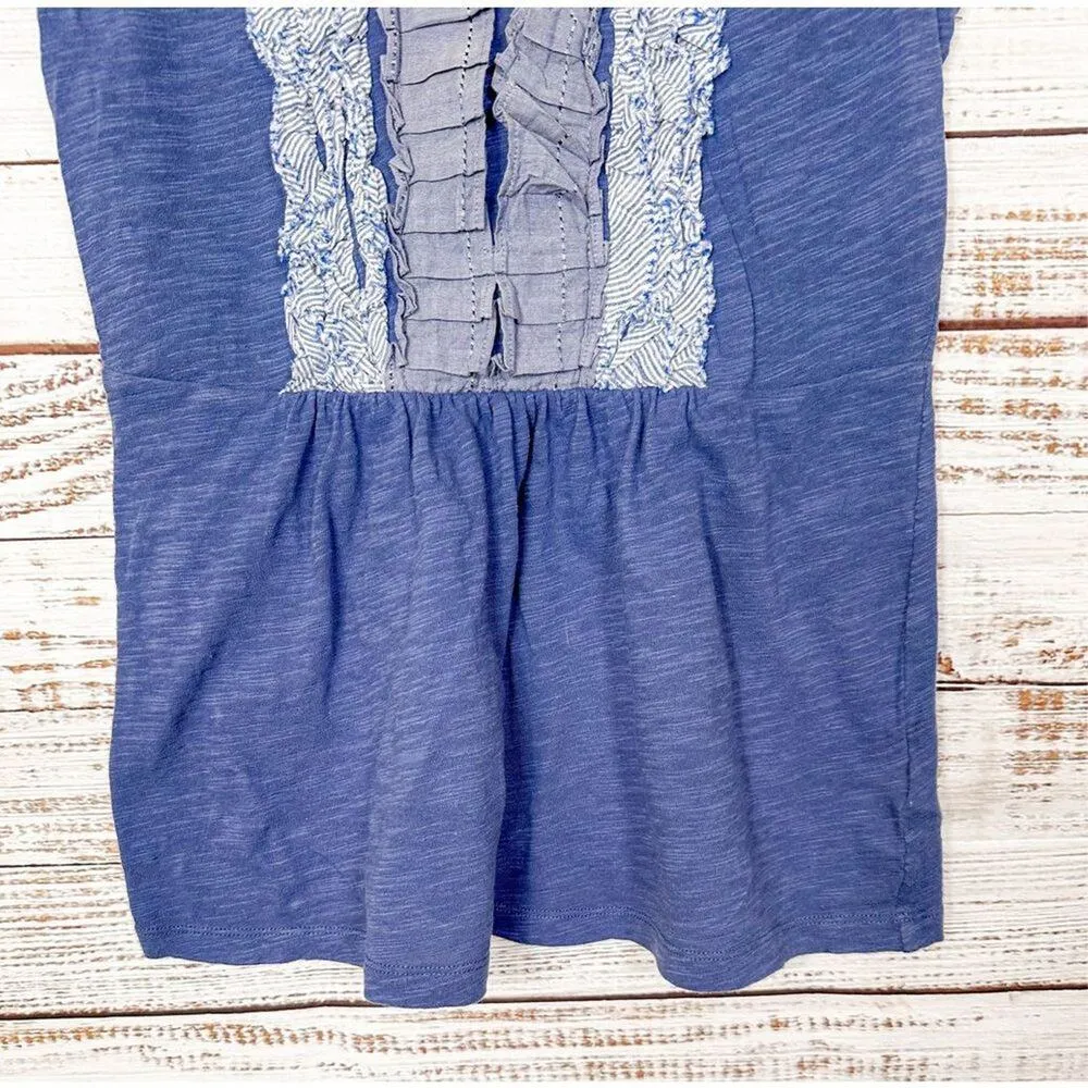 Deletta Women's Cotton Sleeveless Ruffle Front V Neck Tank Top Blue Gray Small - Image 4