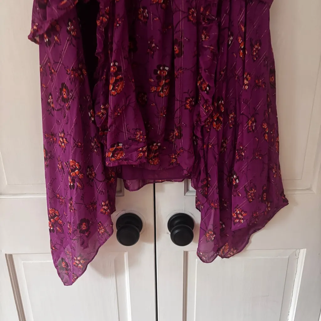 Ulla Johnson Torri Skirt Magenta Metallic Asymmetrical Midi Skirt Size 4 Small - Image 8