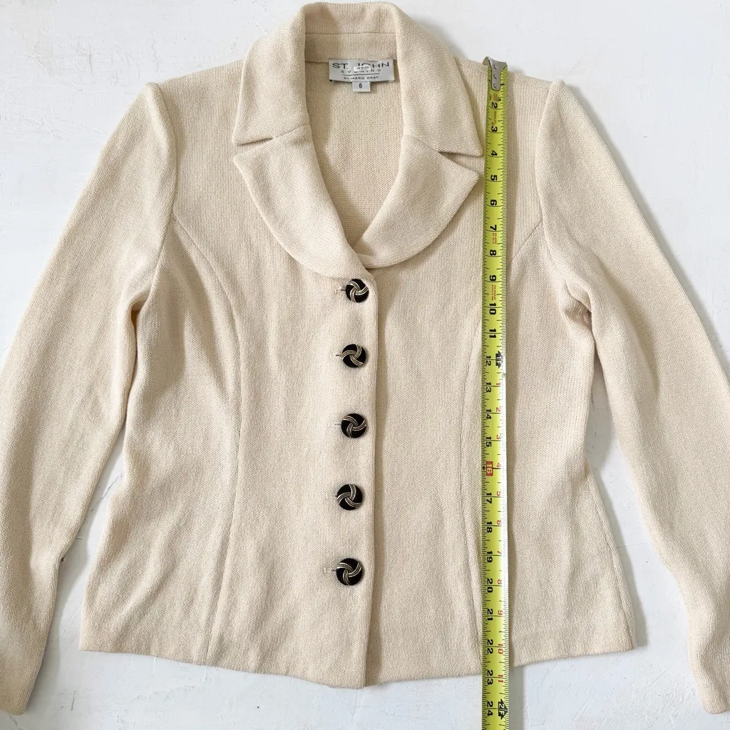 ST JOHN Evening by Marie Gray Vintage Cream Santana Knitted Blazer Jacket Size 6 - Image 10