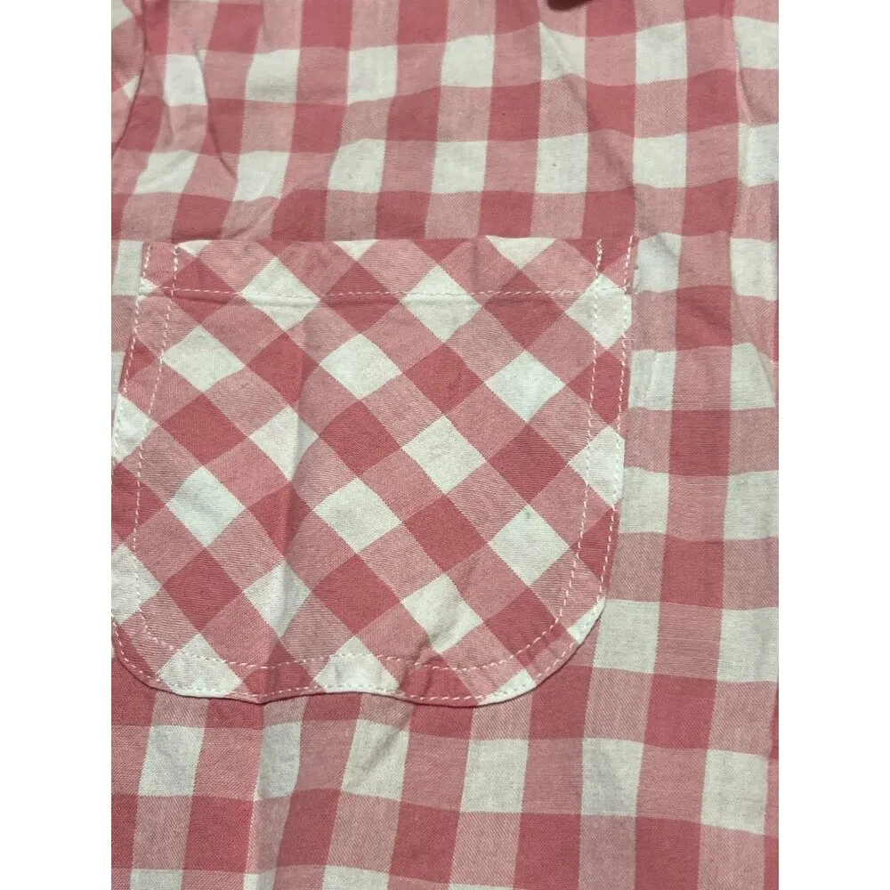 Simply Noelle Pink White Checkered Button Up Shirt Size L/XL Tab Sleeves - Image 2