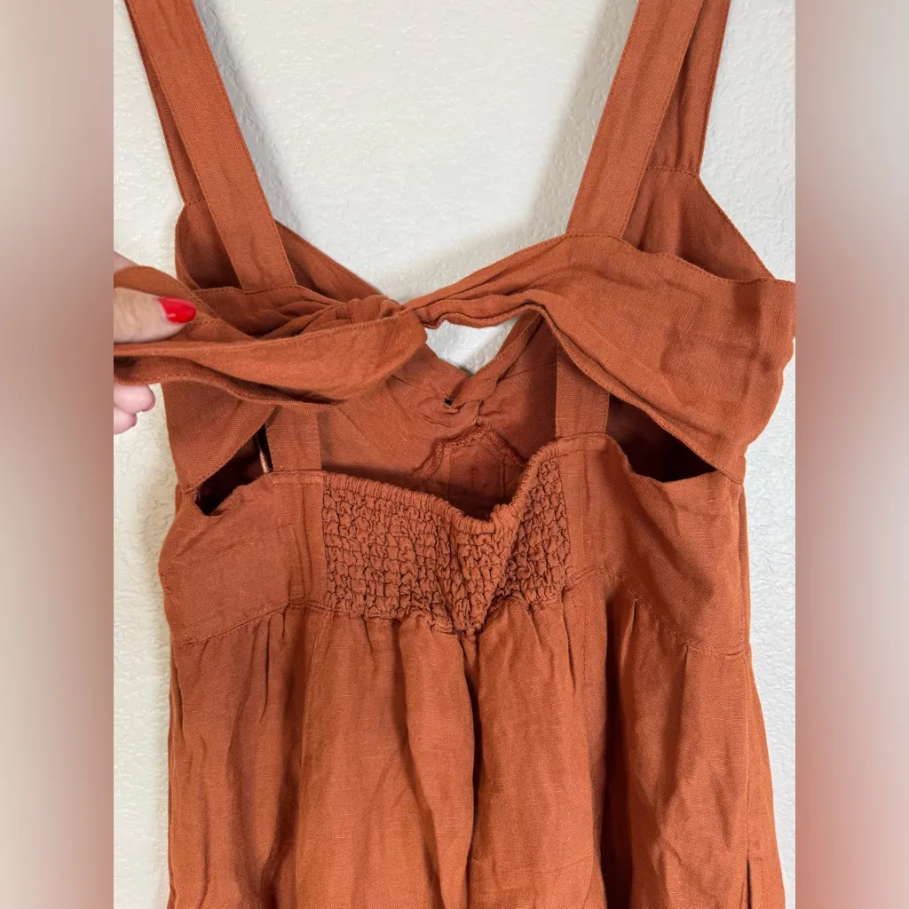 Maeve Anthropologie Twist Front Linen Mini Dress size Large Brown Rust $148 - Image 10