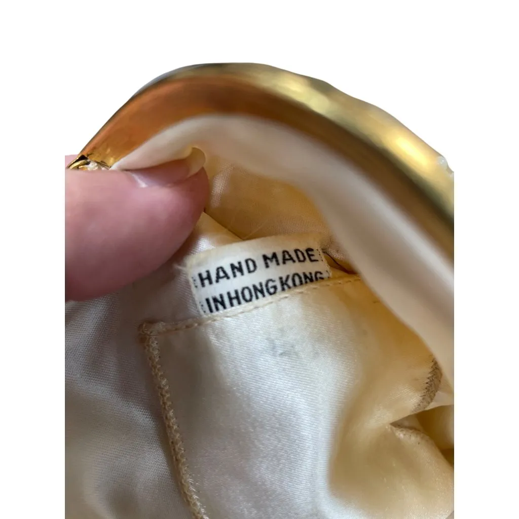 Vintage Honk Kong Pearl Flower Beaded Evening Clutch Purse SKU 9477 White - Image 10