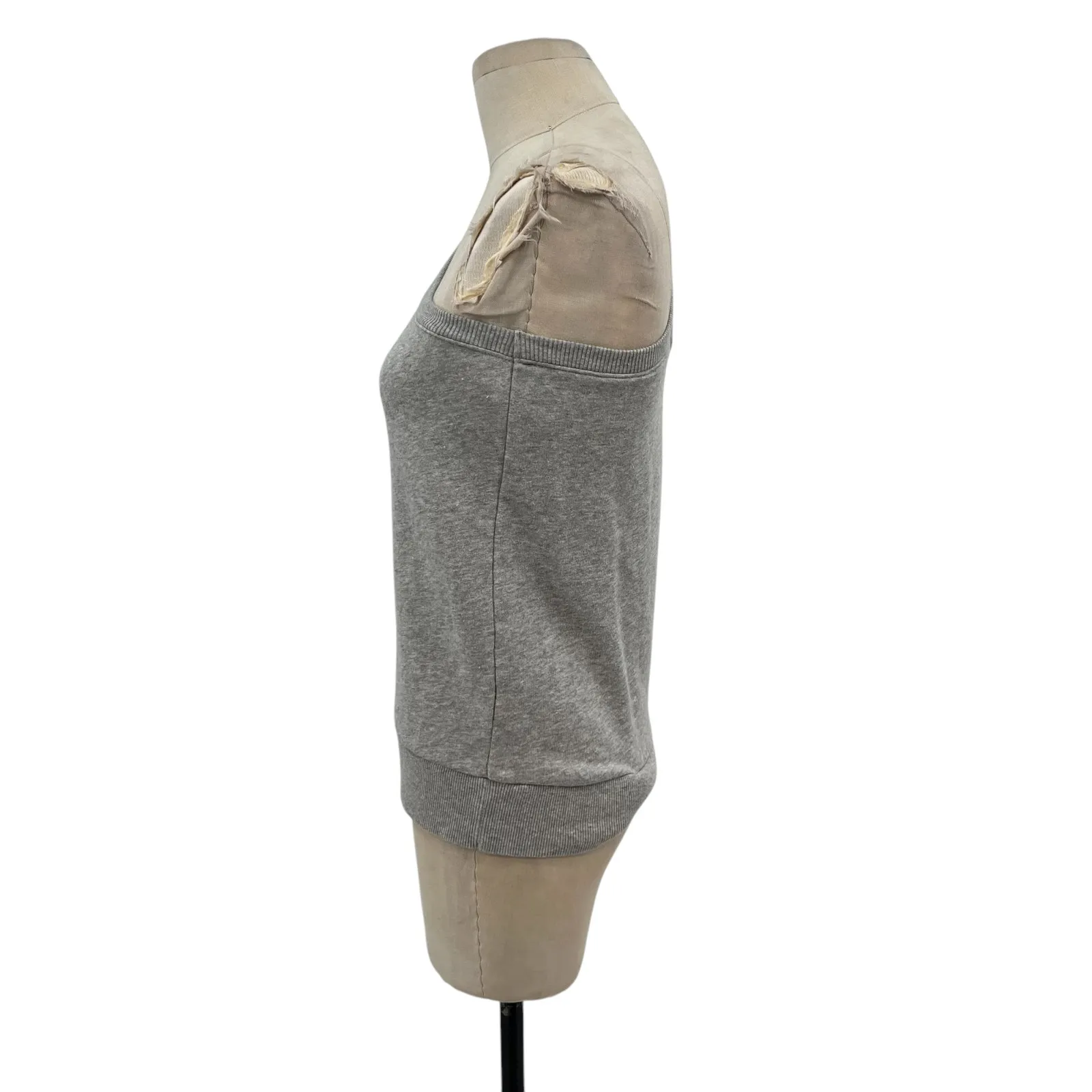 Nation LTD One Shoulder Sleeve Sweatshirt Pima Cotton Terry Gray Size XS - Image 3