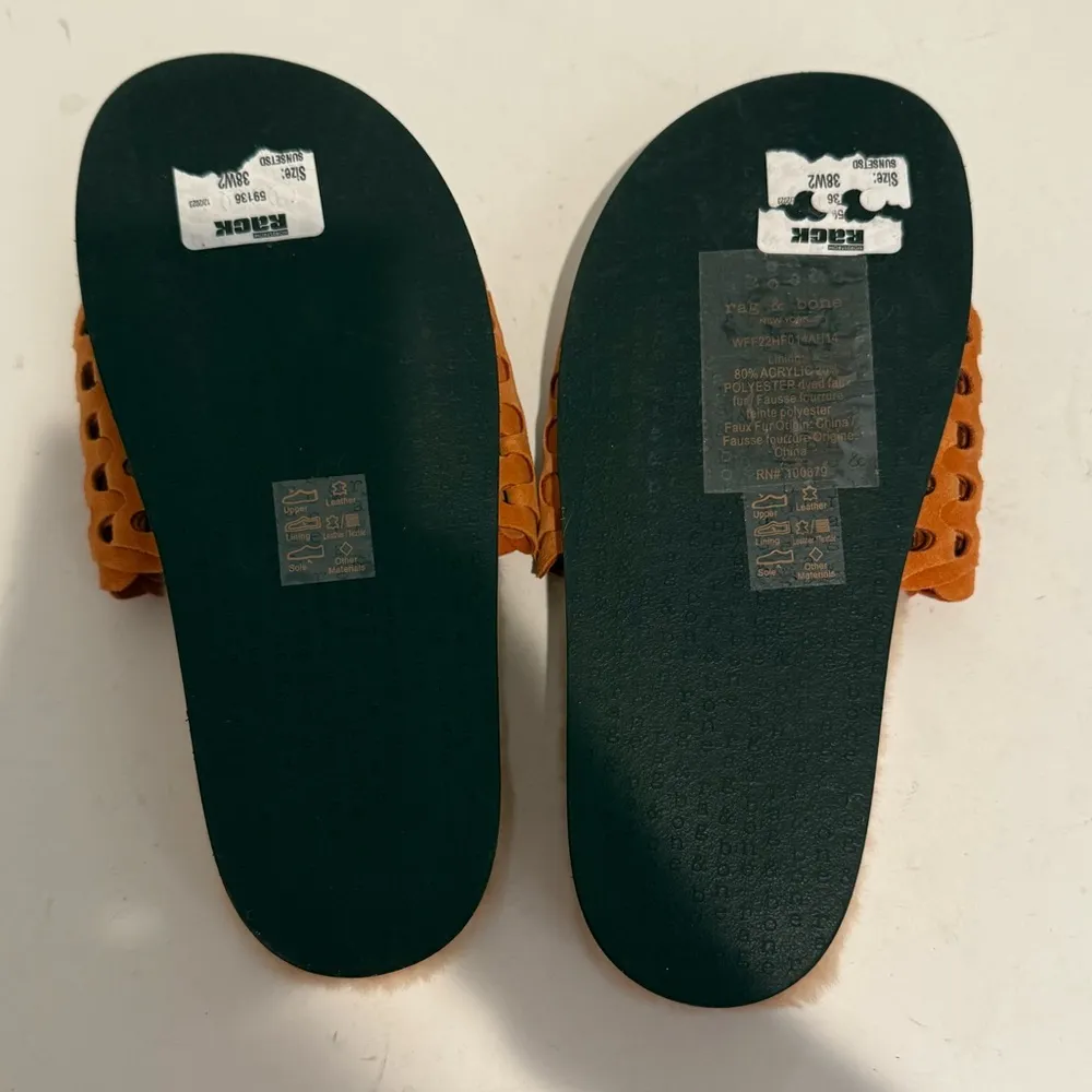 Rag & Bone Bailey Sunset Orange Suede Faux-Shearling Lined Slide Sandal Size 38 - Image 7