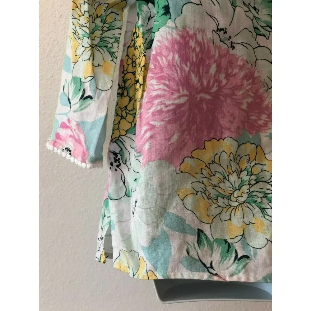 Charter Club Luxury Linen Tunic Blouse Lace XS Extra Small Boho Lagenlook Floral - Image 7