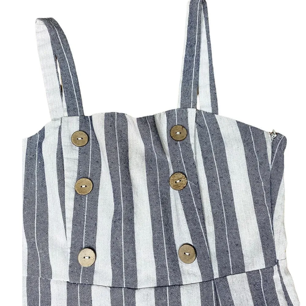 Pull & Bear Striped Romper With Buttons Blue and White Women's Size Small - Image 4