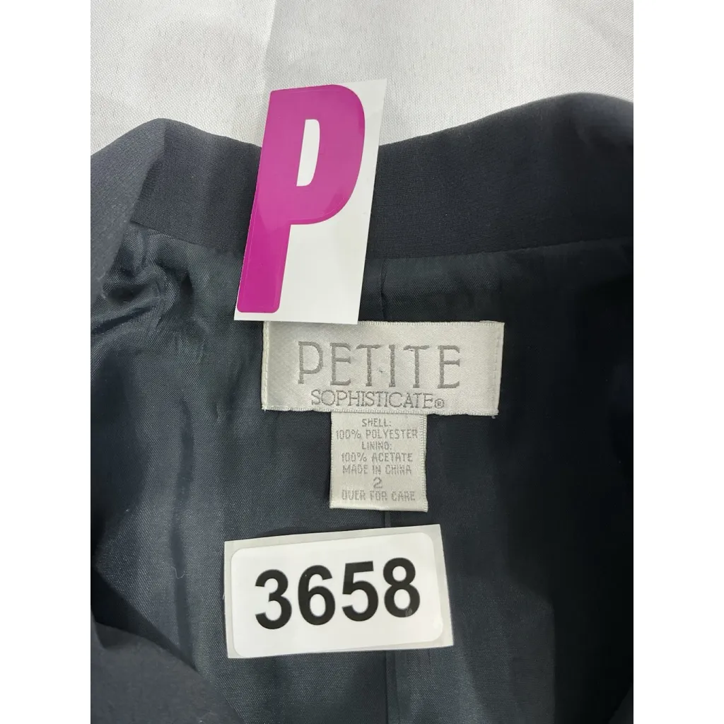 Womans Pettit Sophisticate Size 2P Button Down Cropped Blue Blazer - Image 3