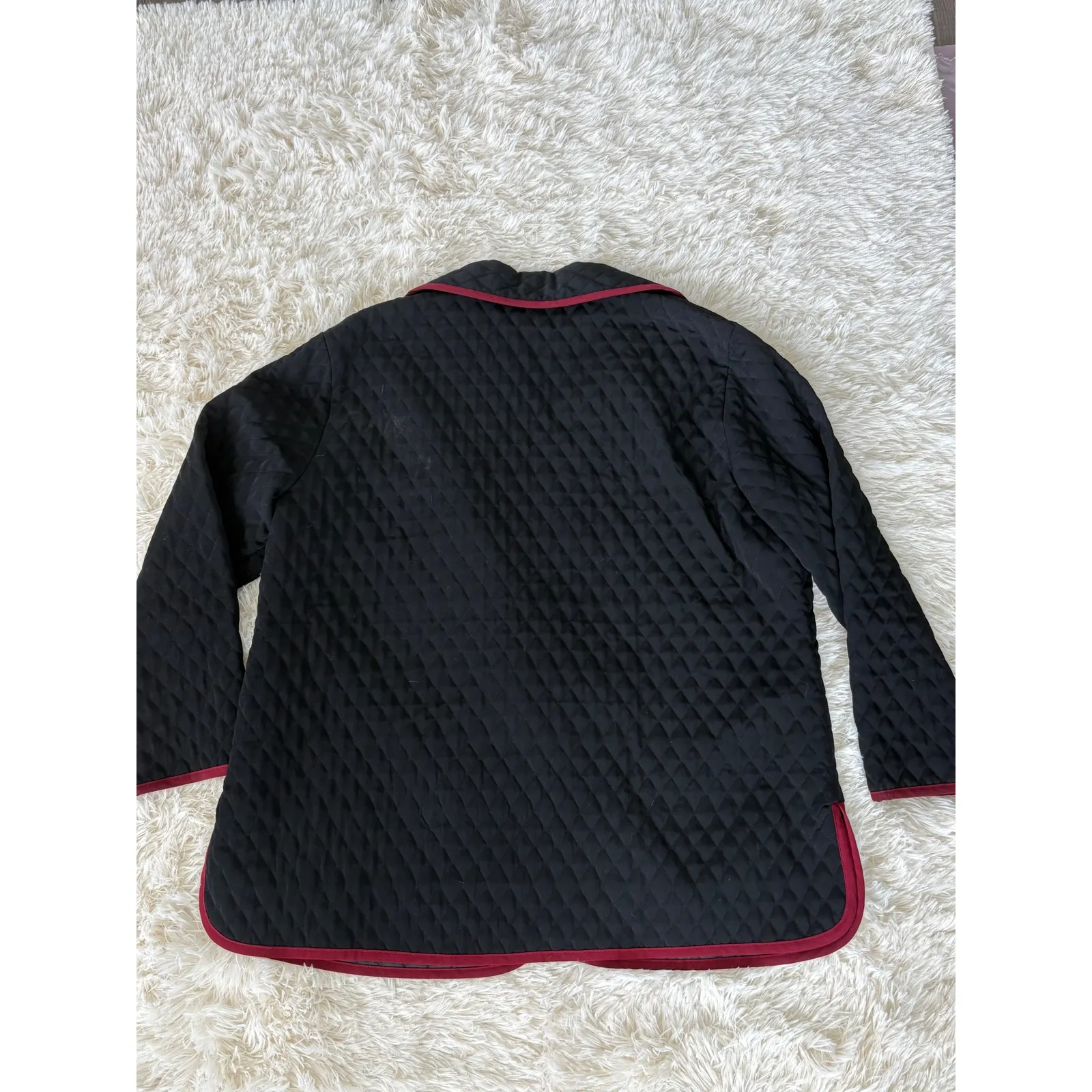 Maggie‎ Sweet Vintage Quilted Jacket Black 1X Red Trim Button Up Made IN USA - Image 8