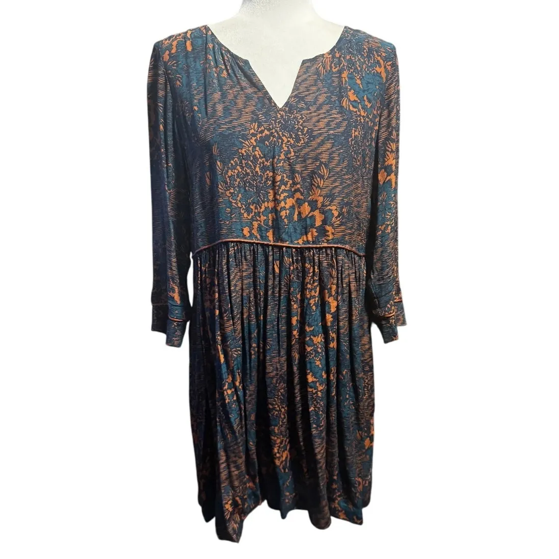 Peruvian Connection Saffron and Teal Boho Floral Viscose Dress — Size M - Image 2