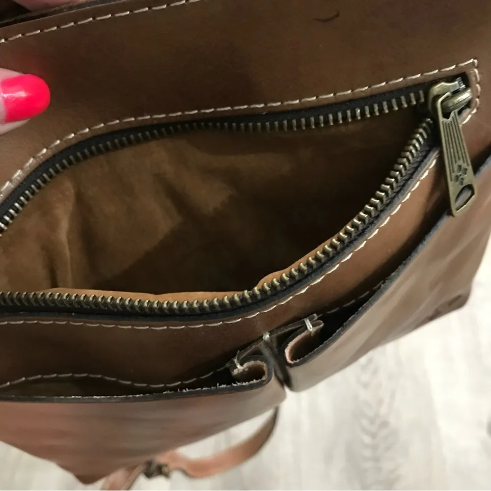 Patricia Nash Italian Leather Brown Old World Map Print Crossbody Bag Purse - Image 7