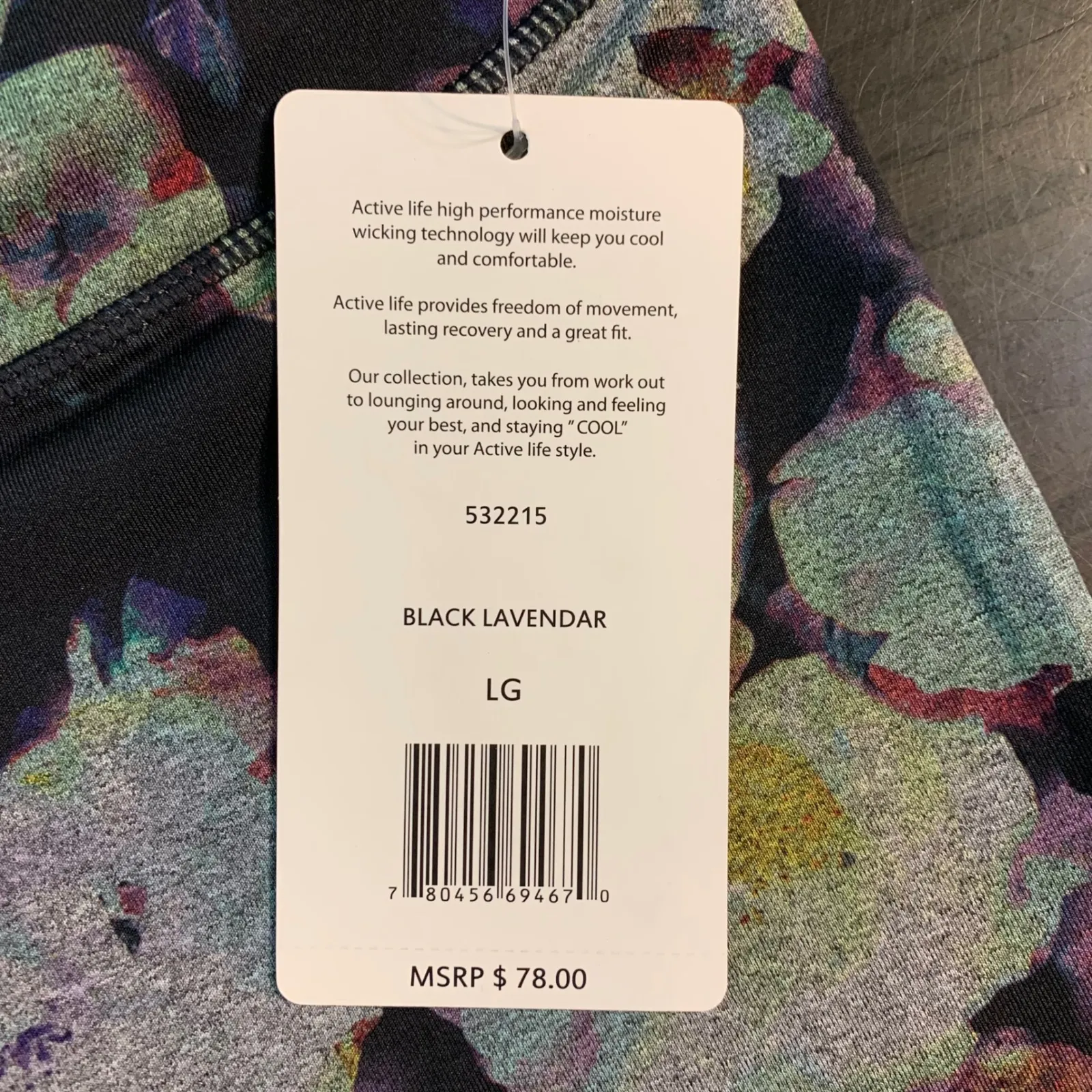 Active Life Women's Large Gray Floral Reversible Capri Leggings NWT $78 Run Walk - Image 7