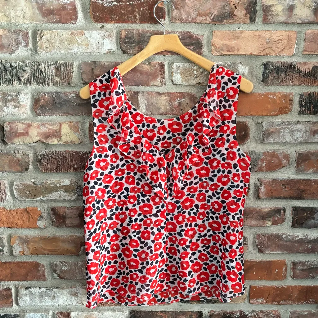 CAbi 5356 Poppies Flipside Red Floral Ruffle Sleeveless Blouse Tank Top, M - Image 5