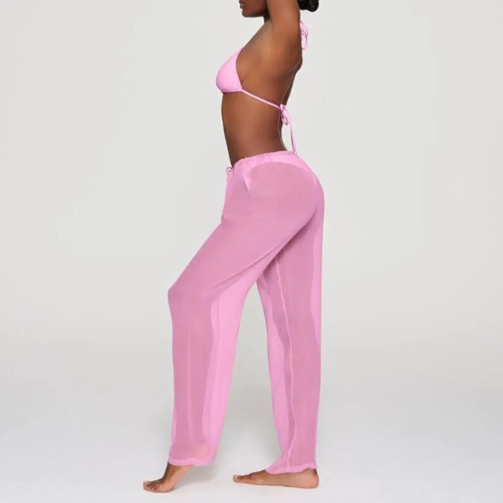 NWT Skims Silk High Rise Wide Leg‎ Sheer Pants in Light Pink Beach Plus Size 4X - Image 11