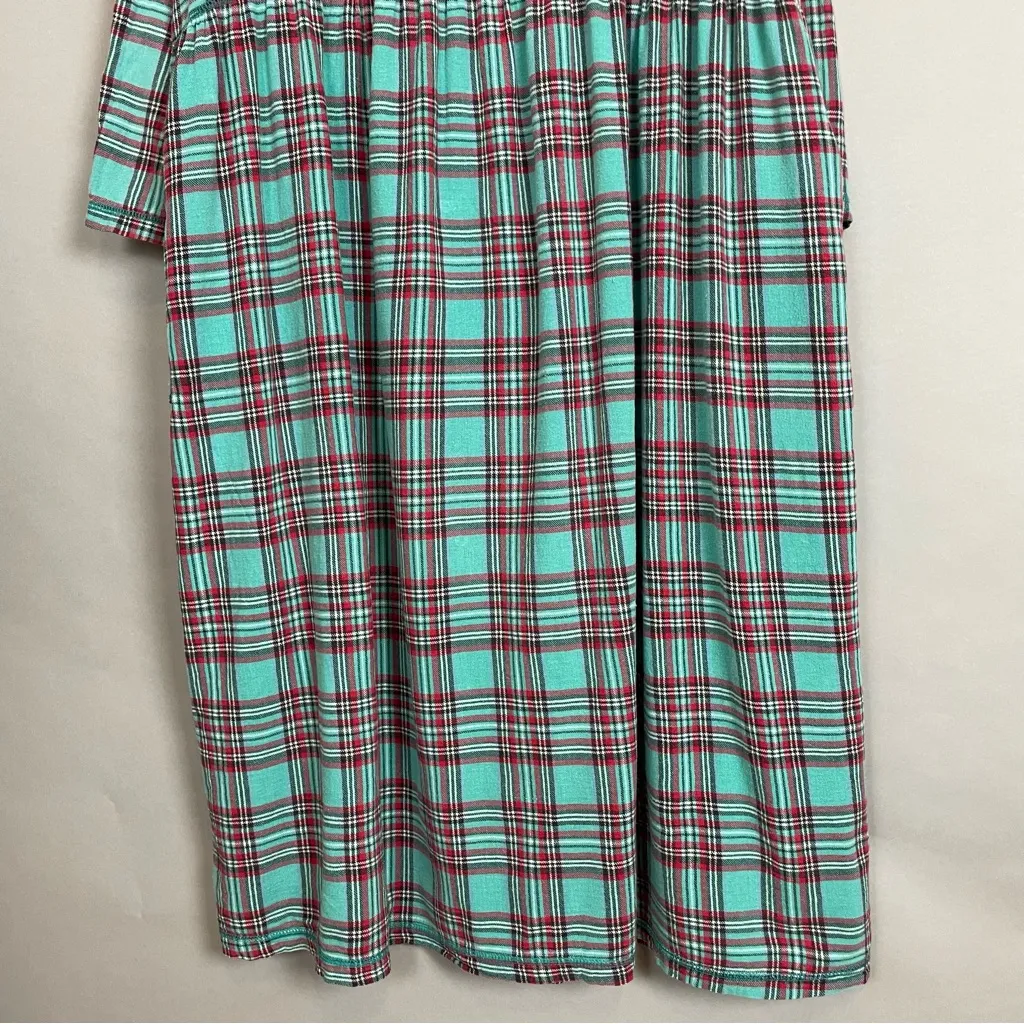 Vintage Flannel Nightgown Plaid Turquoise‎ Plus Size Pearl Snaps 1X Pajamas PJs Blue - Image 8