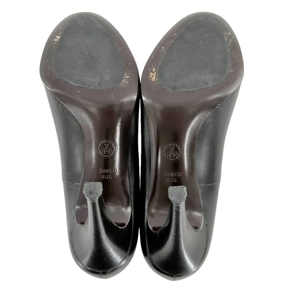 BALLY Italy Dark Brown Leather Round Toe Heels Pumps Size 8 38.5 Career Office - Image 8