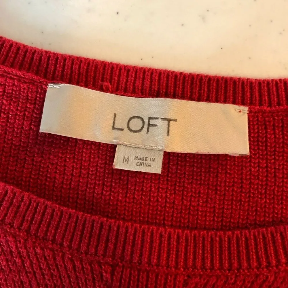 Ann Taylor Loft Womens Sweater Boxy Raglan Bell Sleeve Cotton Blend Knit Red M - Image 3