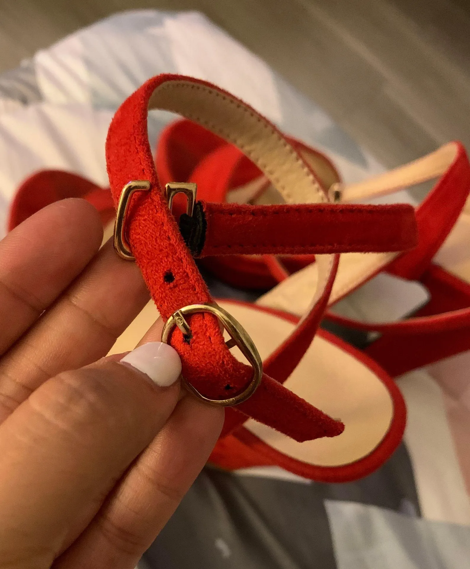 Red Velvet Block Heels Size 4.5 - Image 8