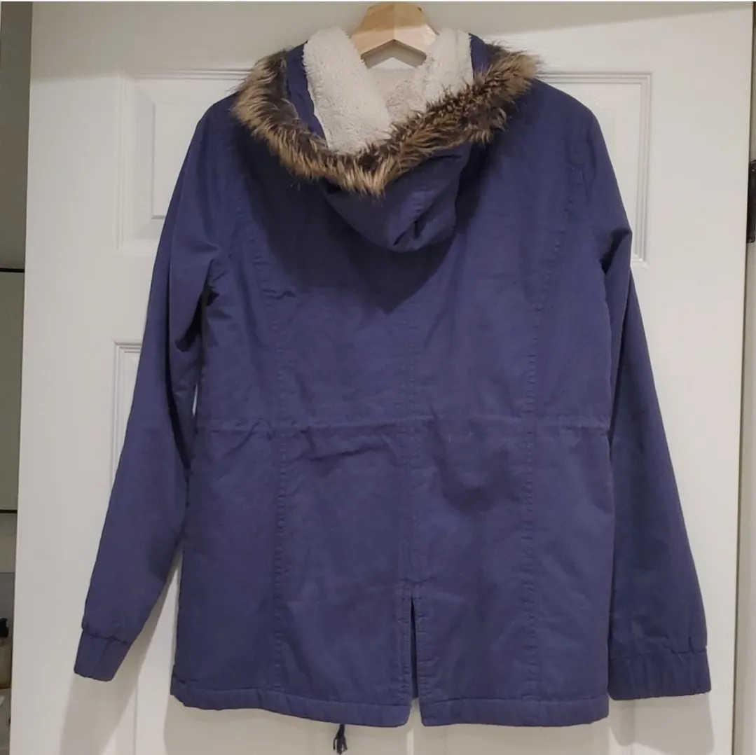 Forever 21 Vintage Look Blue Faux Fur Hoodie Coat - Image 2