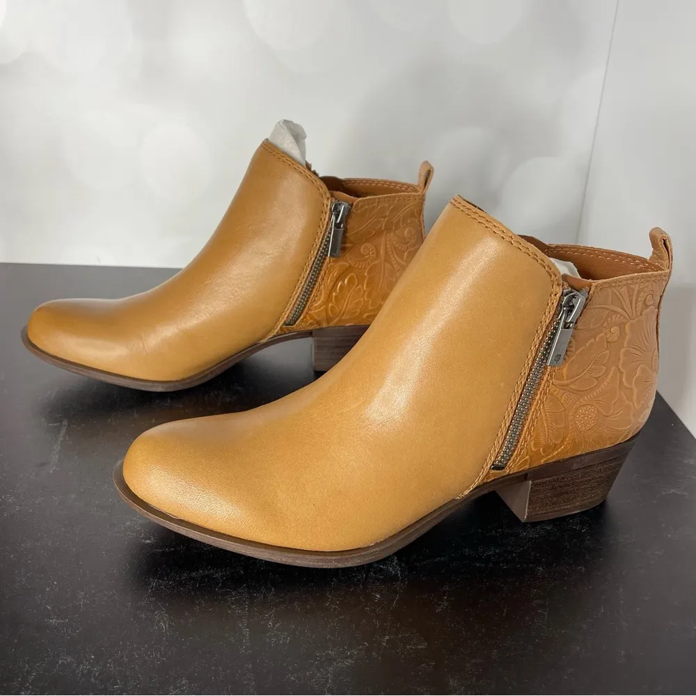 LUCKY BRAND Women's Basel Ankle Booties Caramel New Milled Old English Sz 7.5 - Image 3