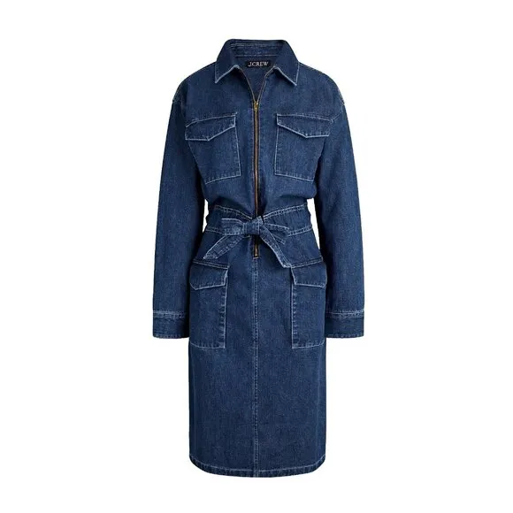 NWT J.Crew Denim Utility Dress in Valley Stream Blue Tie Waist Zip Front 8 - Image 2