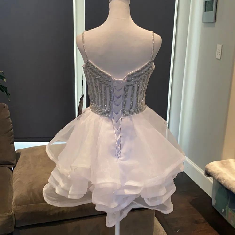 Women’s White and Silver Short Prom Party Dress Size S NWT - Image 4