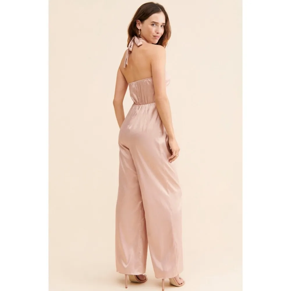 Free People Du Paradis Cross-Neck Satin Jumpsuit in Pink Size X-Small NWT - Image 3
