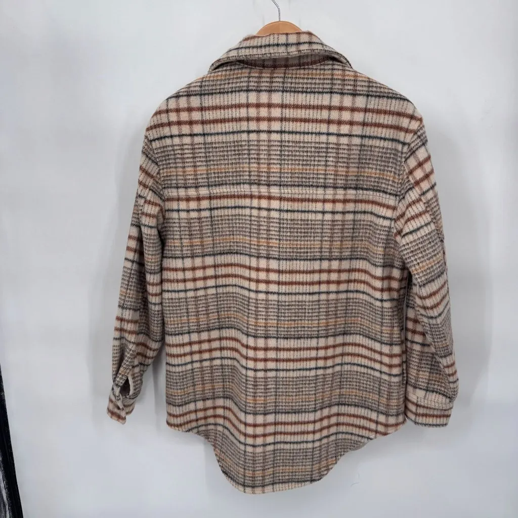 Joie Shacket Womens Small Cream Brown Black Plaid Polyester Wool‎ Blend Pockets - Image 7