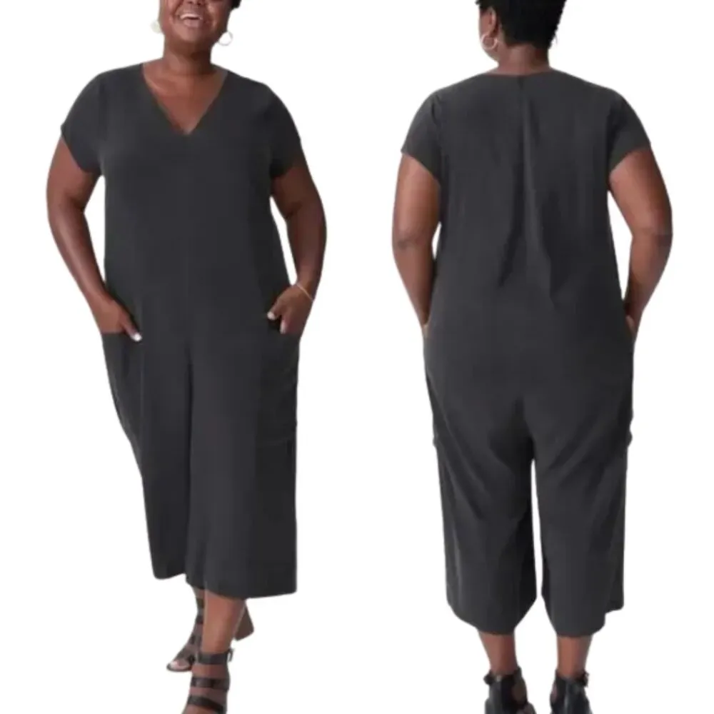 Universal Standard Kia Wide Leg Crop Jumpsuit Women's XL (26-28) Tan Minimalist - Image 3