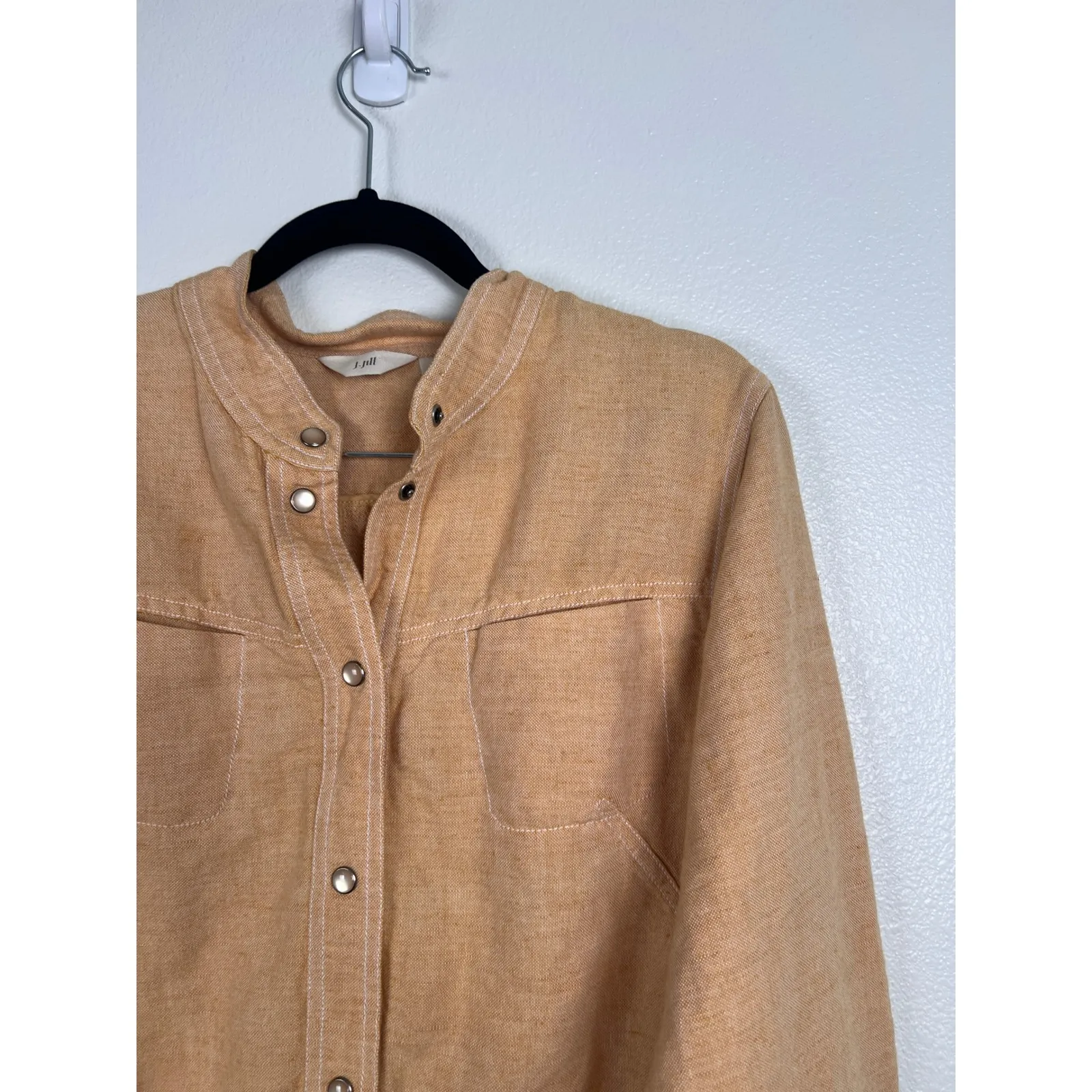 J Jill Women's Pearl Snap Linen Blend Shacket Orange Sz‎ LP Size undefined - Image 3