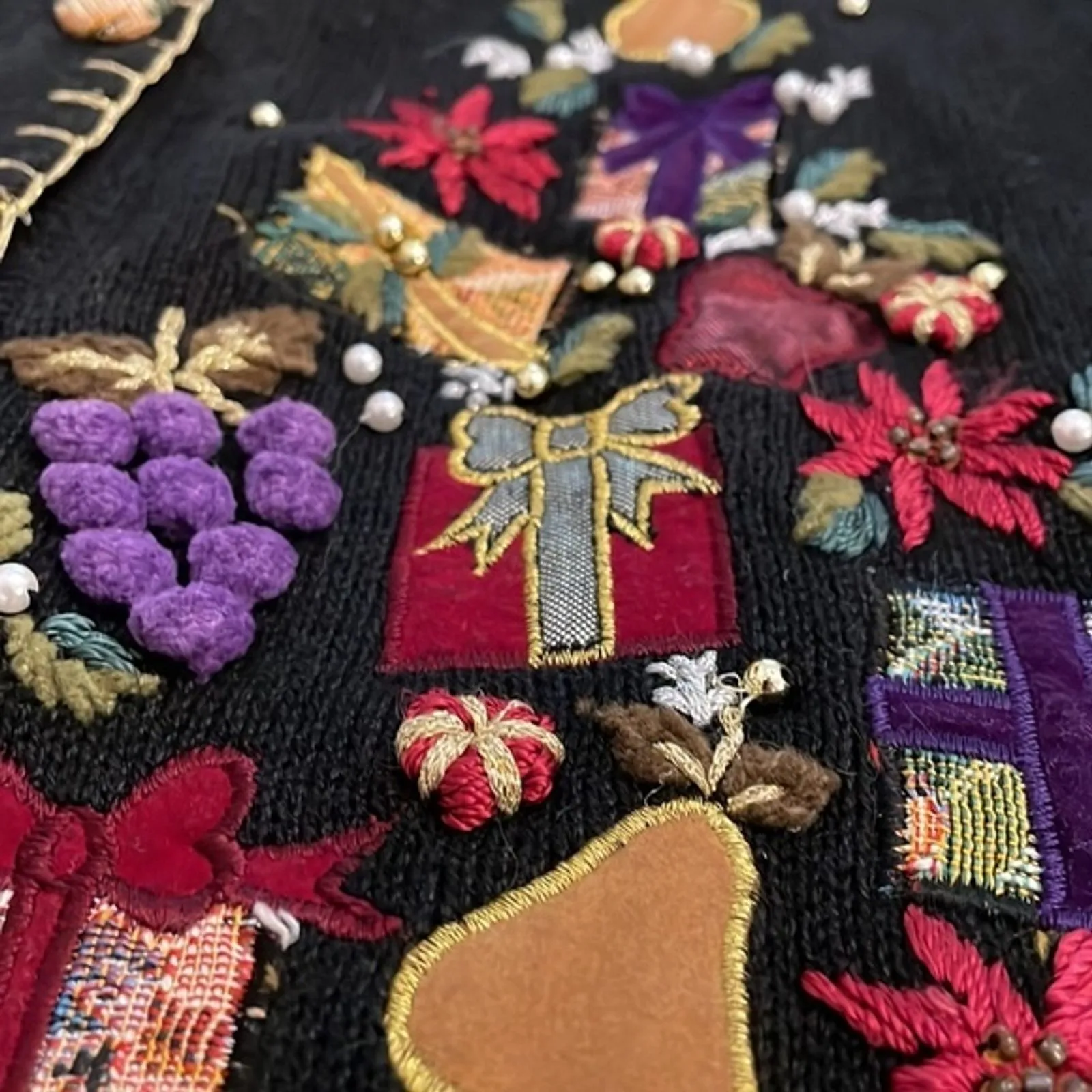 Victoria Jones Vintage Sweater Womens XL Black Holiday Christmas Knit Cardigan - Image 4