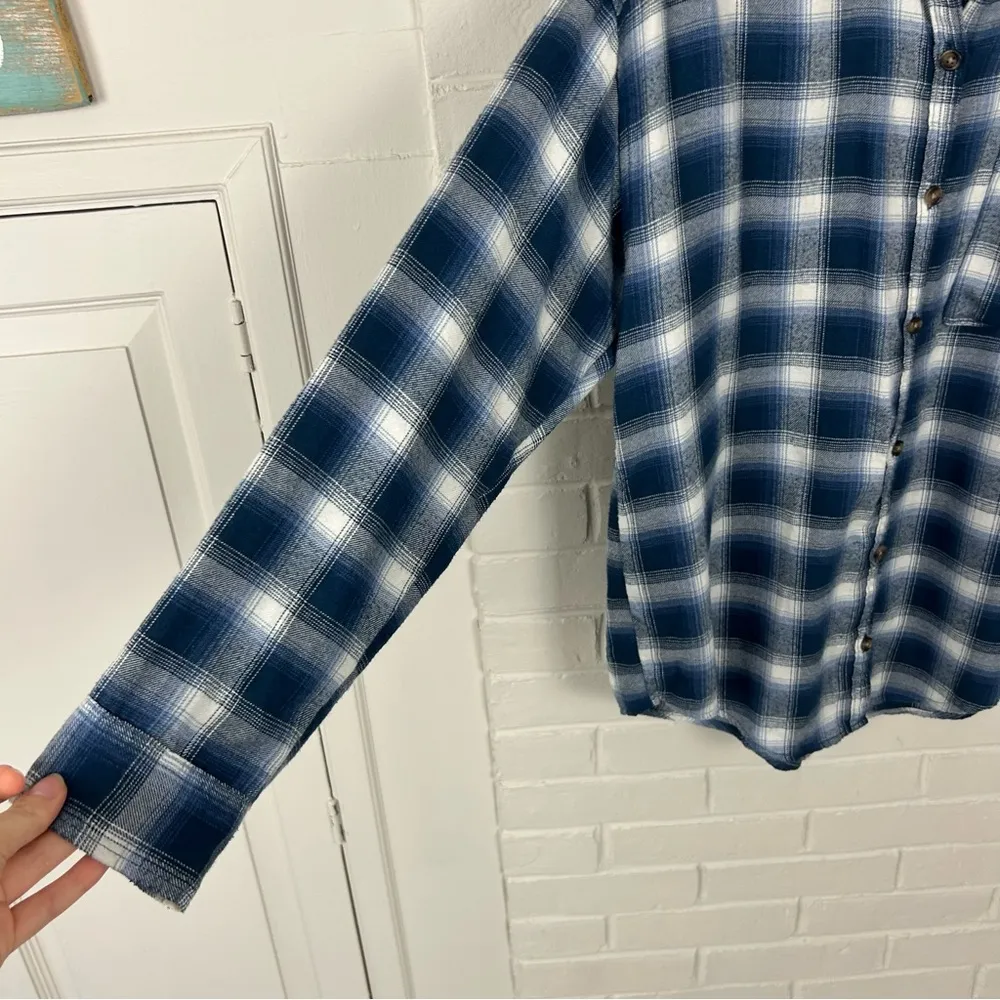 Hollister Blue Plaid Oversized Soft Flannel Button Down Shirt Size S - Image 5
