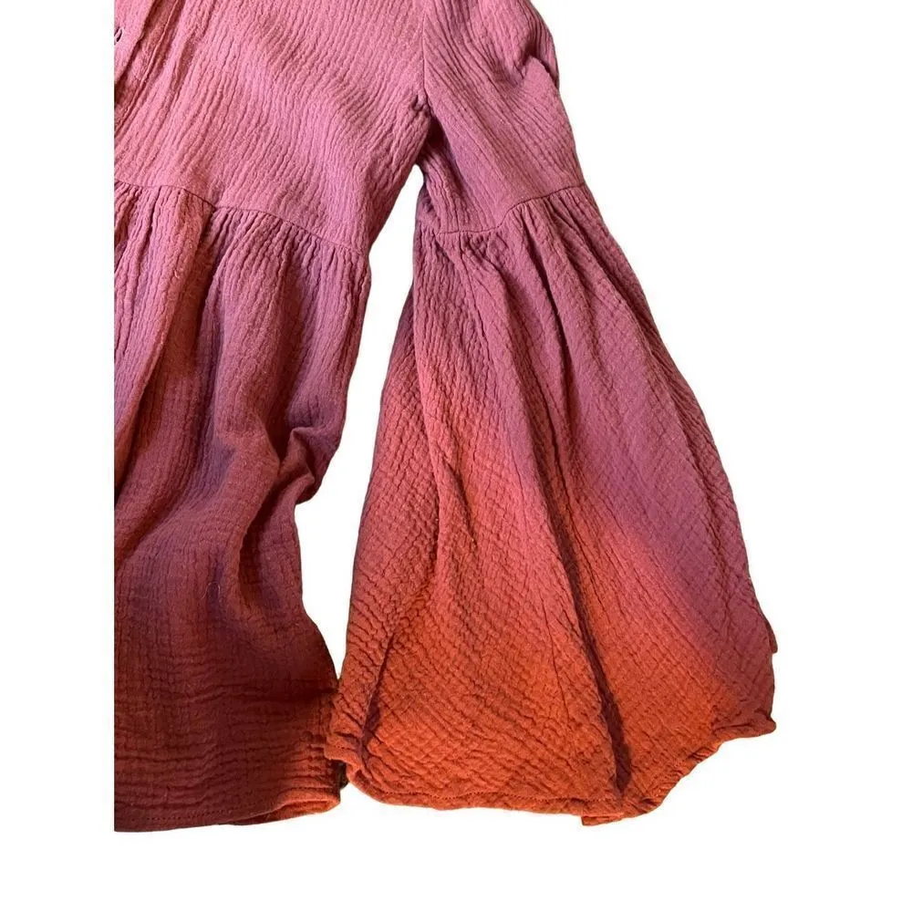 By Together  Boho peasant button down top with huge flutter sleeve - Image 4