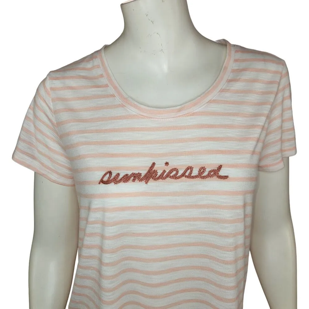 Lauren Conrad Coral White Striped 'Sunkissed' Short Sleeve T-Shirt Medium - Image 5