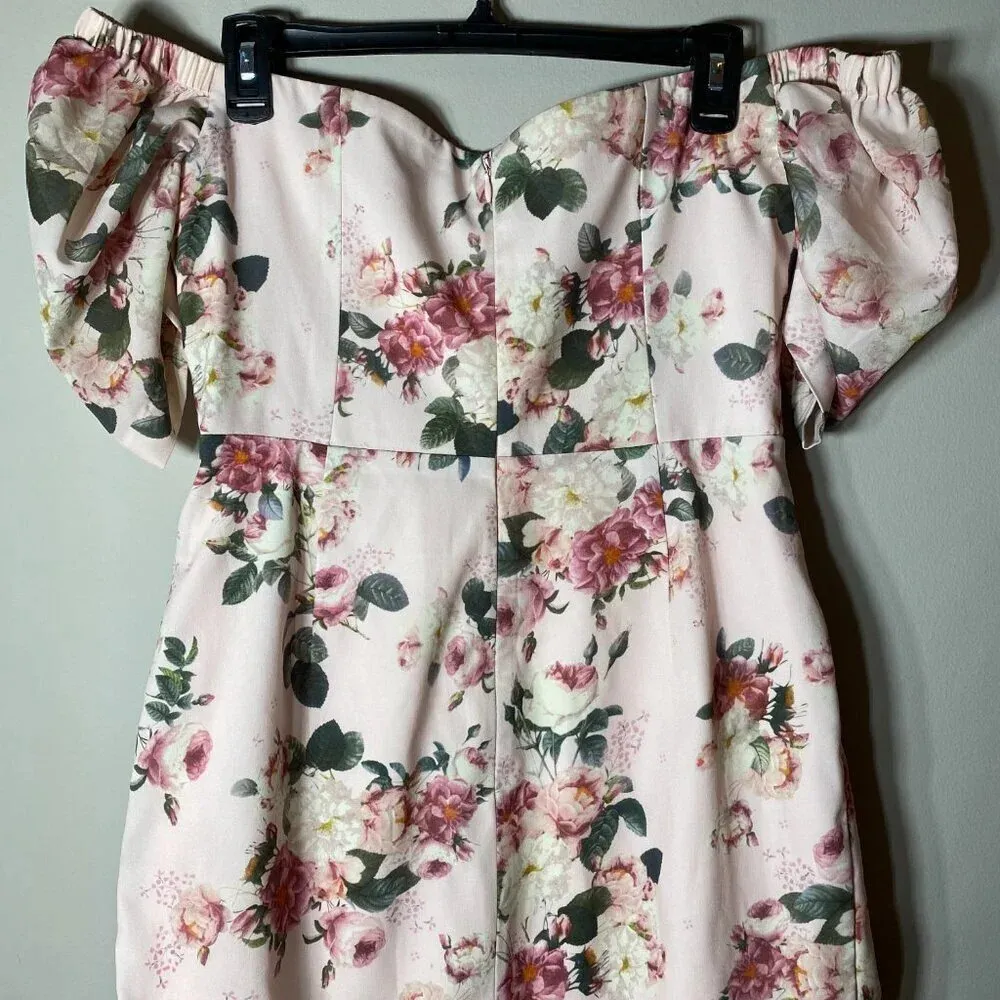Q+A Los Angeles Women's Medium Off the Shoulder Ruffle Floral Print Mini Dress Pink - Image 11