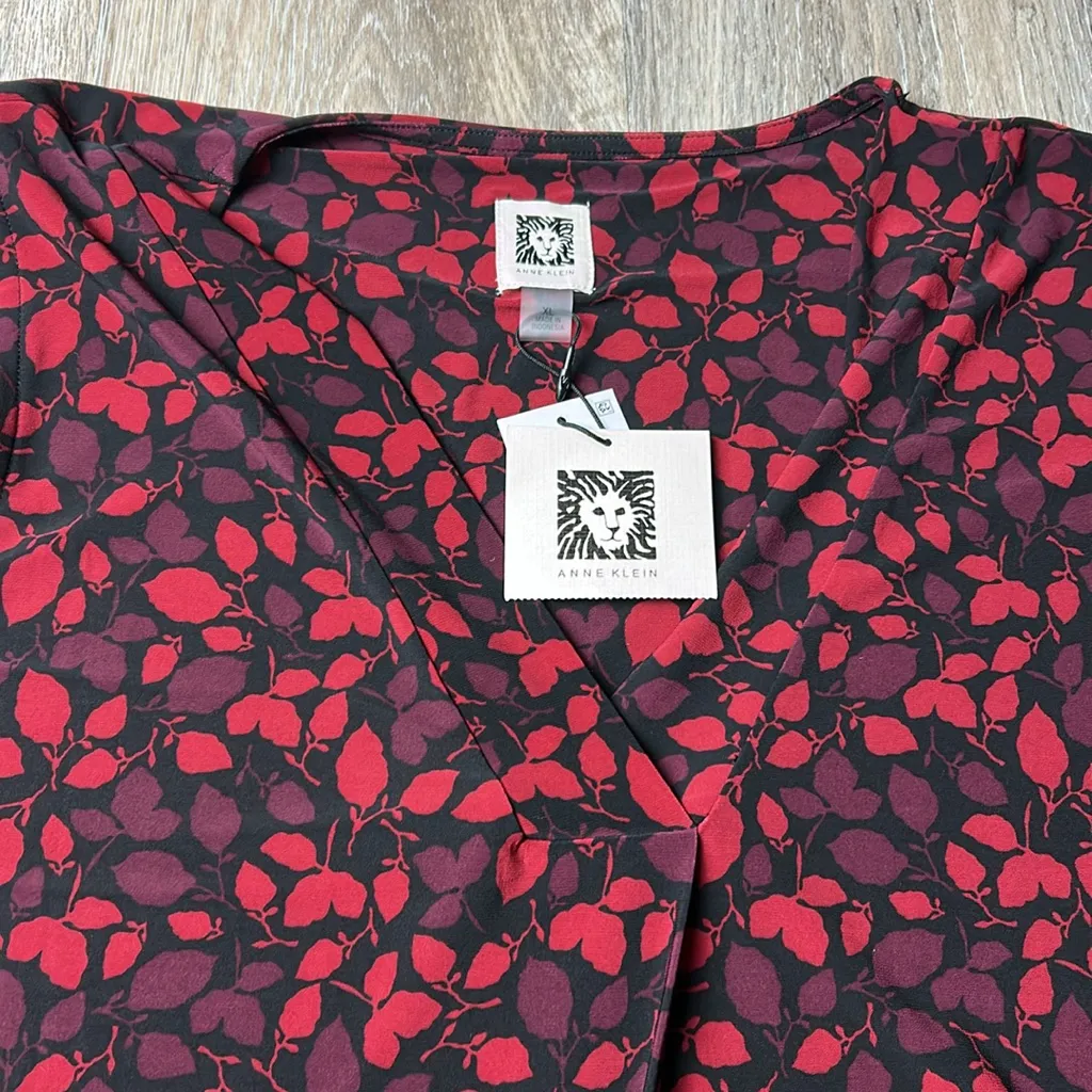 Anne Klein Red and Black Patterned Top Size XL - Image 8
