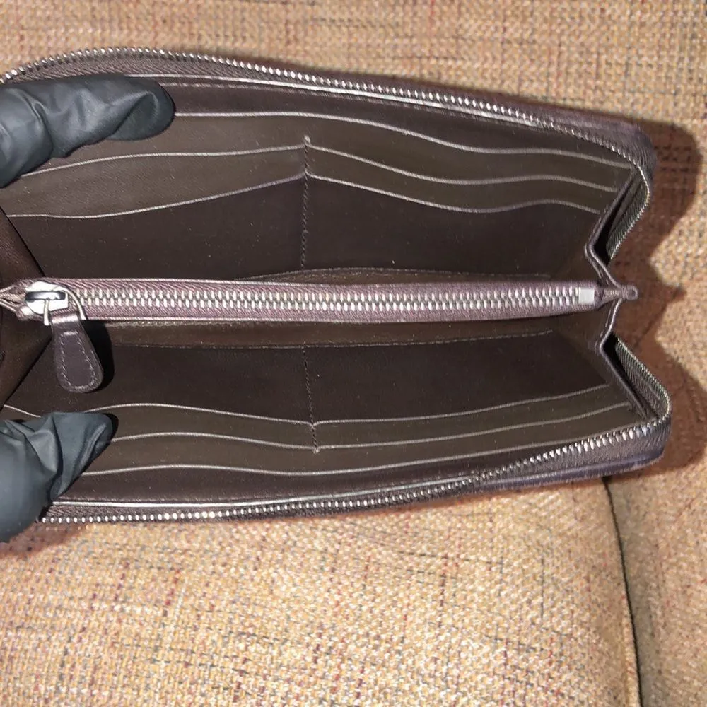 BOTTEGA VENETA Brown Intrecciato Weave Lambskin Full Zip Long Wallet Clutch - Image 10
